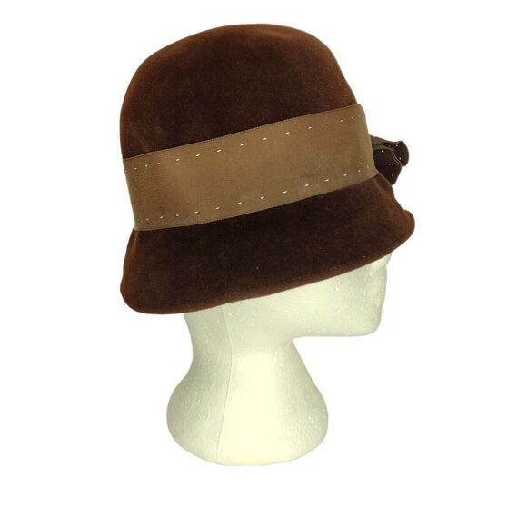 Vintage 60s Deluxe Merrimac Union Made Velvet Imported Fur Cloche Bucket Hat - Picture 6 of 10
